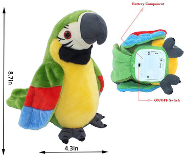 Vincilee Talking Parrot Repeat What You Say Mimicry Pet Toy Plush Interactive Toys Buddy Parrot for Children Gift,4 x 7.8inches(Green)