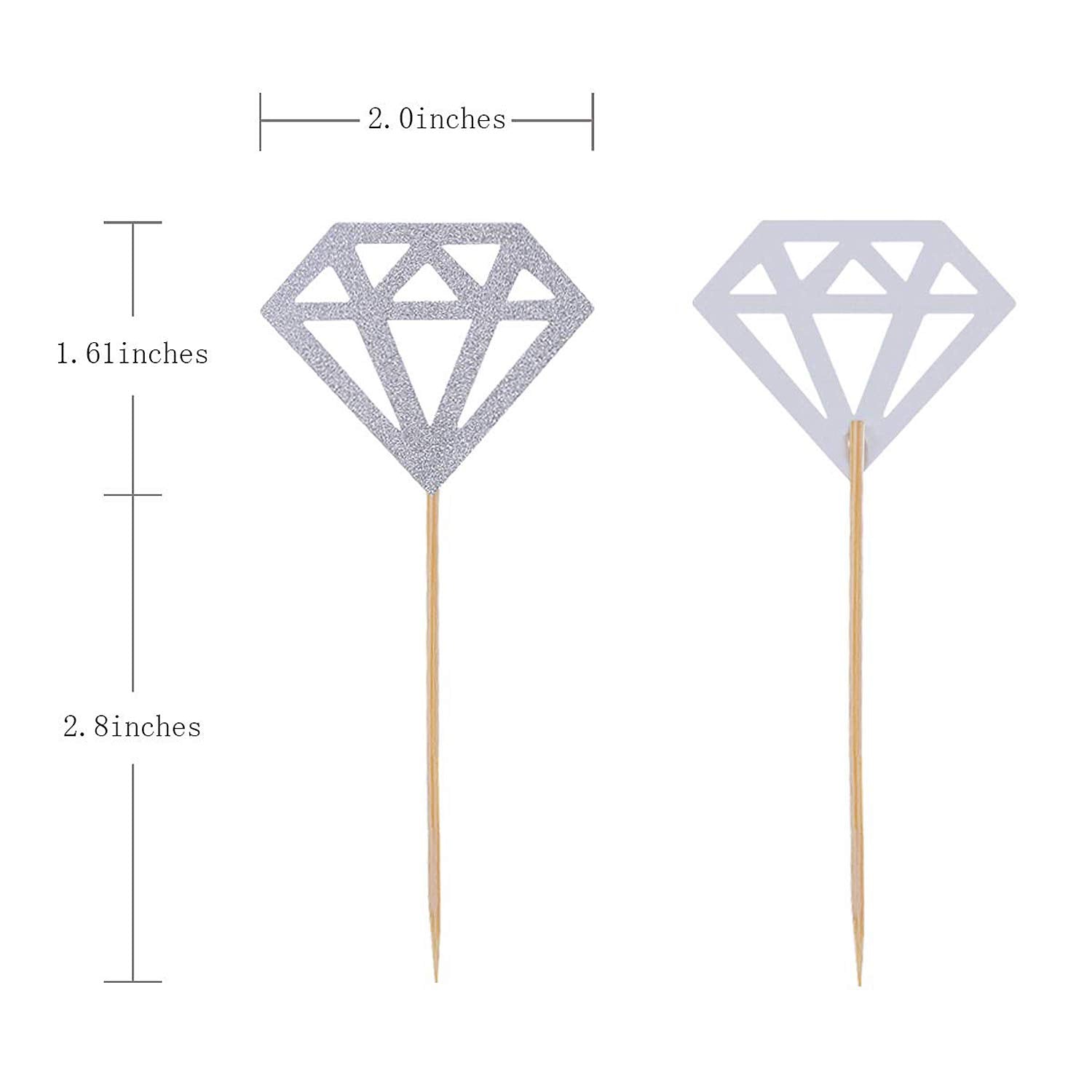 50 Pack Cupcake Toppers Silver Glitter Diamond Cakes Toppers Cupcake Decor Party Cake Decoration Supplies