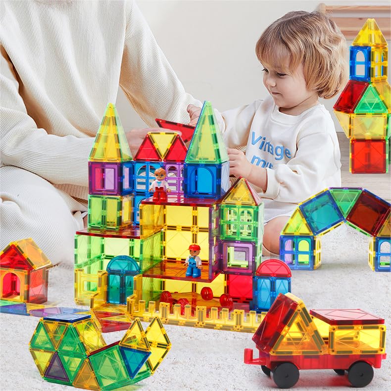 Oasis Creations Magnetic Tiles 108 Piece Building Toys Set for Toddlers 3 4 5 6 7 8 9 Year Old Boys & Girls Educational Stem Toy Construction Gift Set