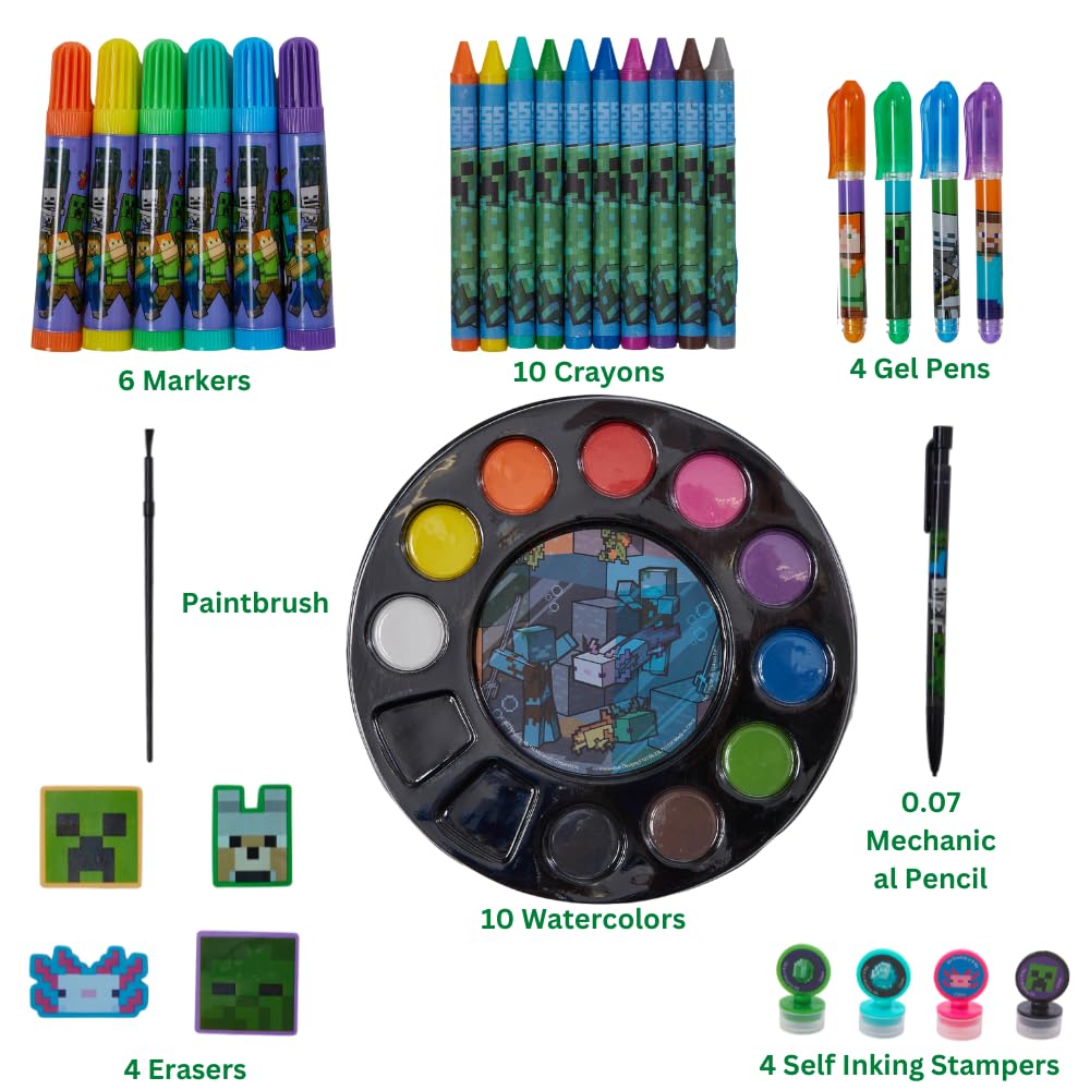 Innovative Designs Minecraft Creativity Fun Kids Art Set for Coloring, Painting, and Crafts