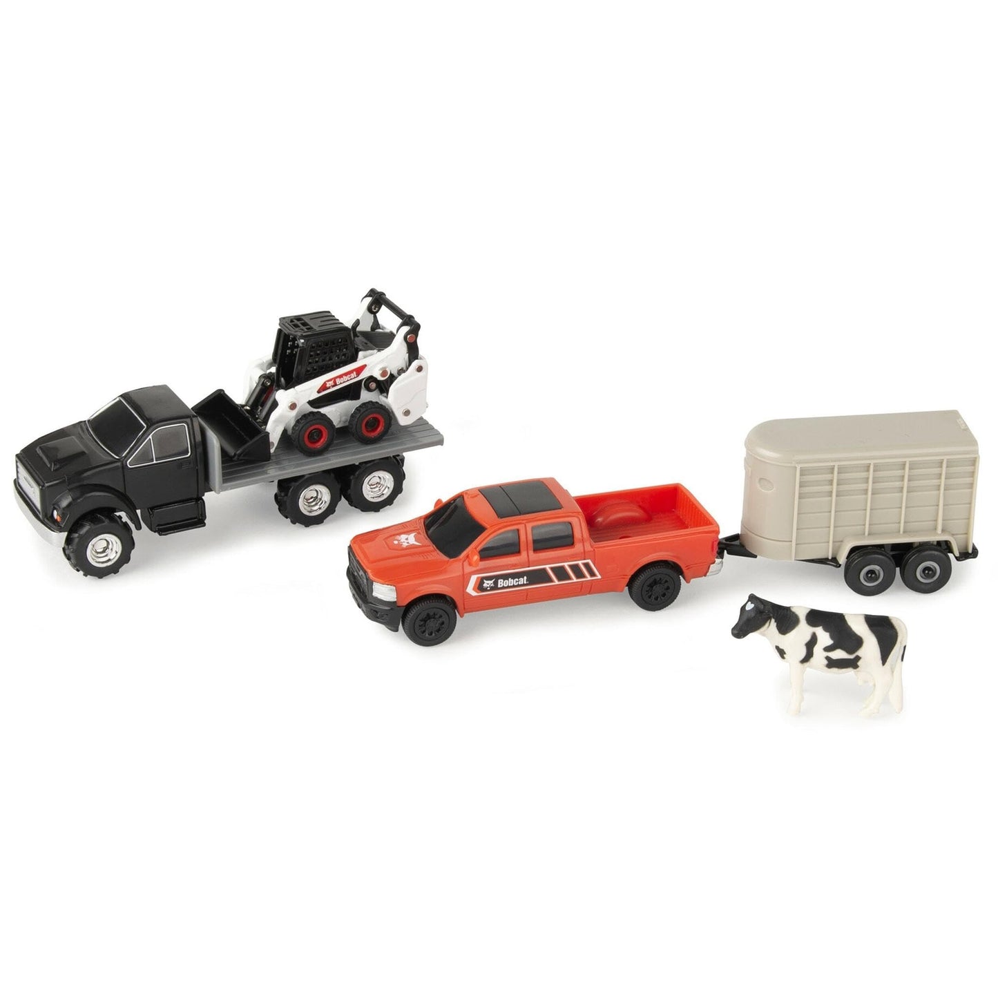 Agriculture 1/64 Bobcat 5 Piece Farm Set with Rollback, Livestock Trailer, Cow & Skid Loader 16503