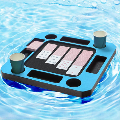 Floating Games Pool Table or Card Table Tray for Pool or Beach Party Float Lounge Durable Foam Drink Holders with Waterproof Playing Cards for Summer