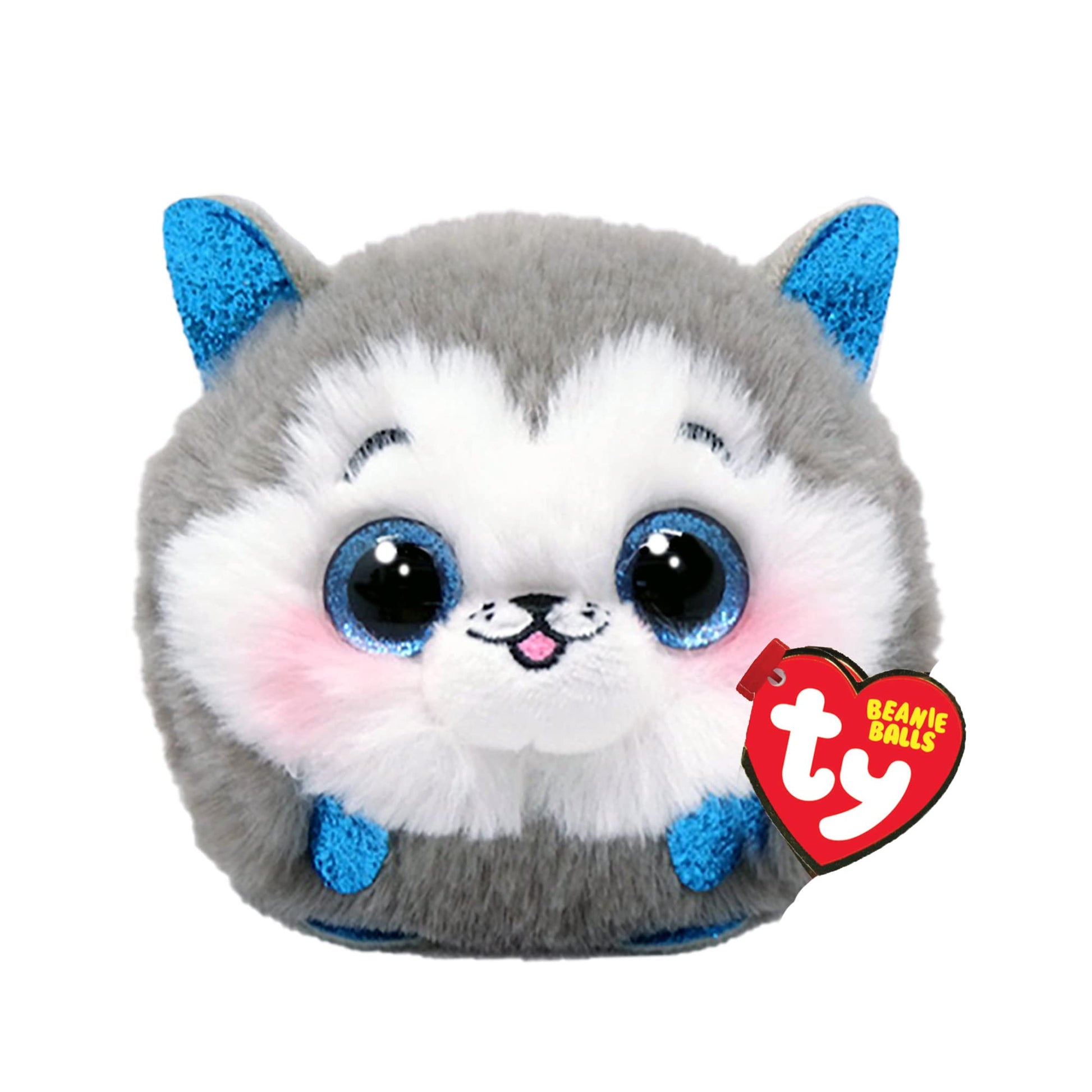 Ty Beanie Balls Slush the Husky with Glitter Blue Eyes, Soft and Round Plush Animals to Collect 8 cm T42539
