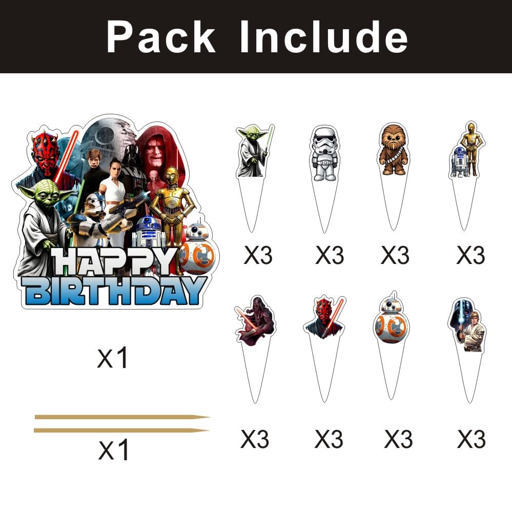 25 Pcs Cake Topper and Cupcake Toppers Set Birthday Party Supplies for Star of Wars Themed Birthday Decorations