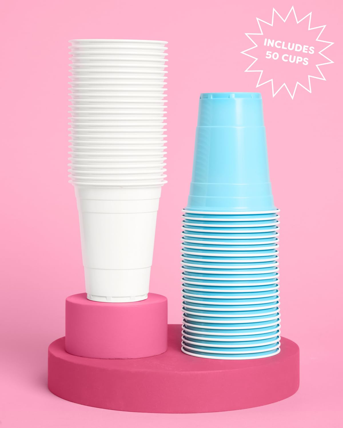 xo, Fetti 50pk Blue White Plastic Cups 16 oz | Party Drinkware Decor