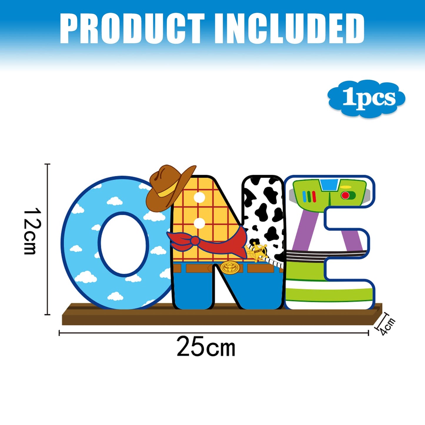 Cartoon Story One Letter Sign Wooden Table Centerpiece, Toy Inspired Themed Cowboy 1st Birthday Party Decoration, Toy Theme Party Supplies Baby Shower