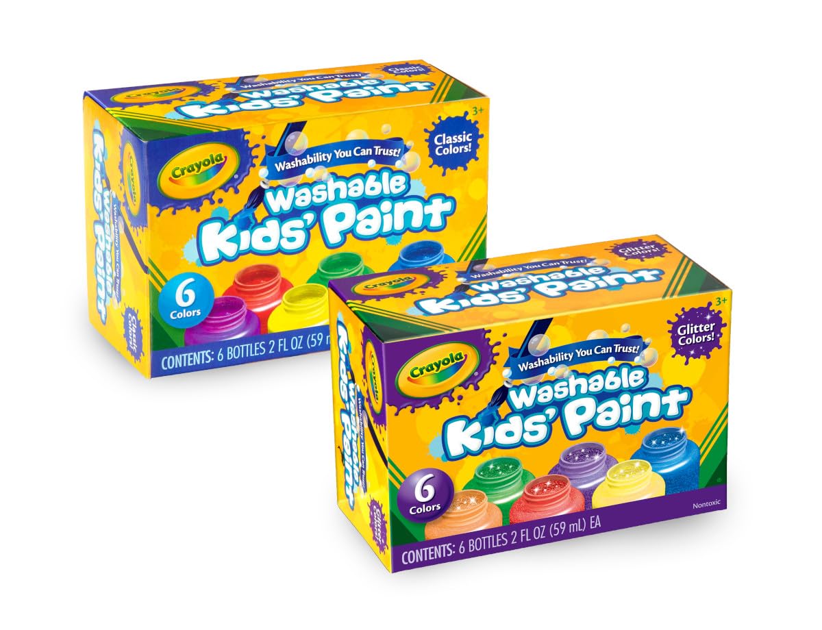 Crayola Washable Kids Paint Set (12ct), School Supplies for Kids, Classic and Glitter Paint, Classroom Essentials, Toddler Painting Kit, Ages 3+