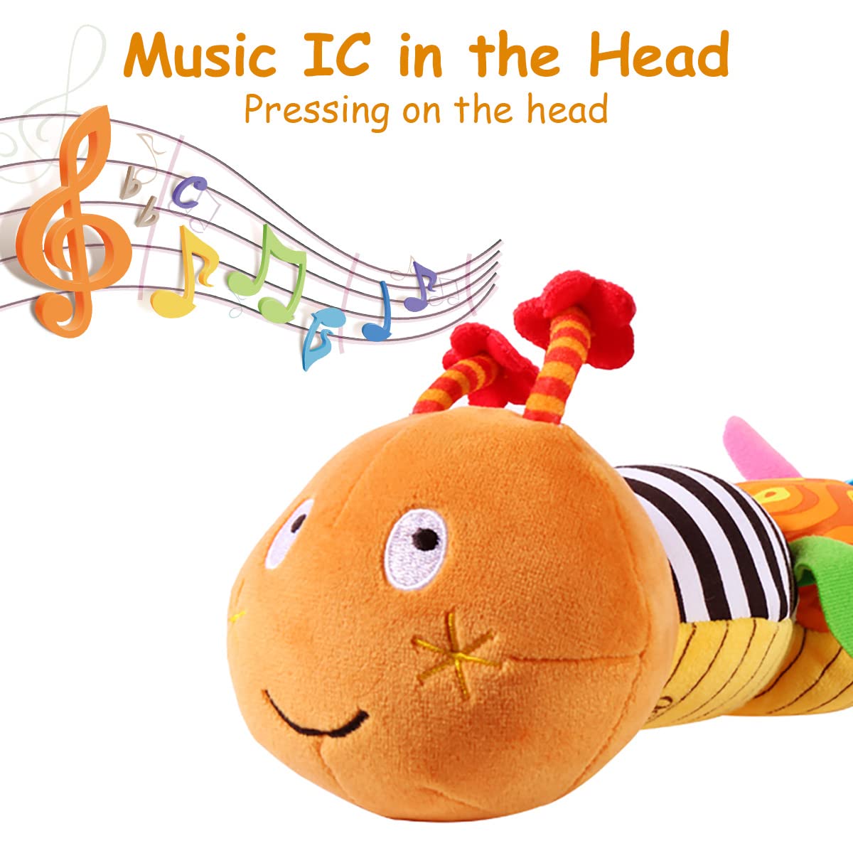 ZUCOOP Musical Worm Soft Model, 6 Different Sensory, Crinkle and Rattle Stuffed, Caterpillar Model