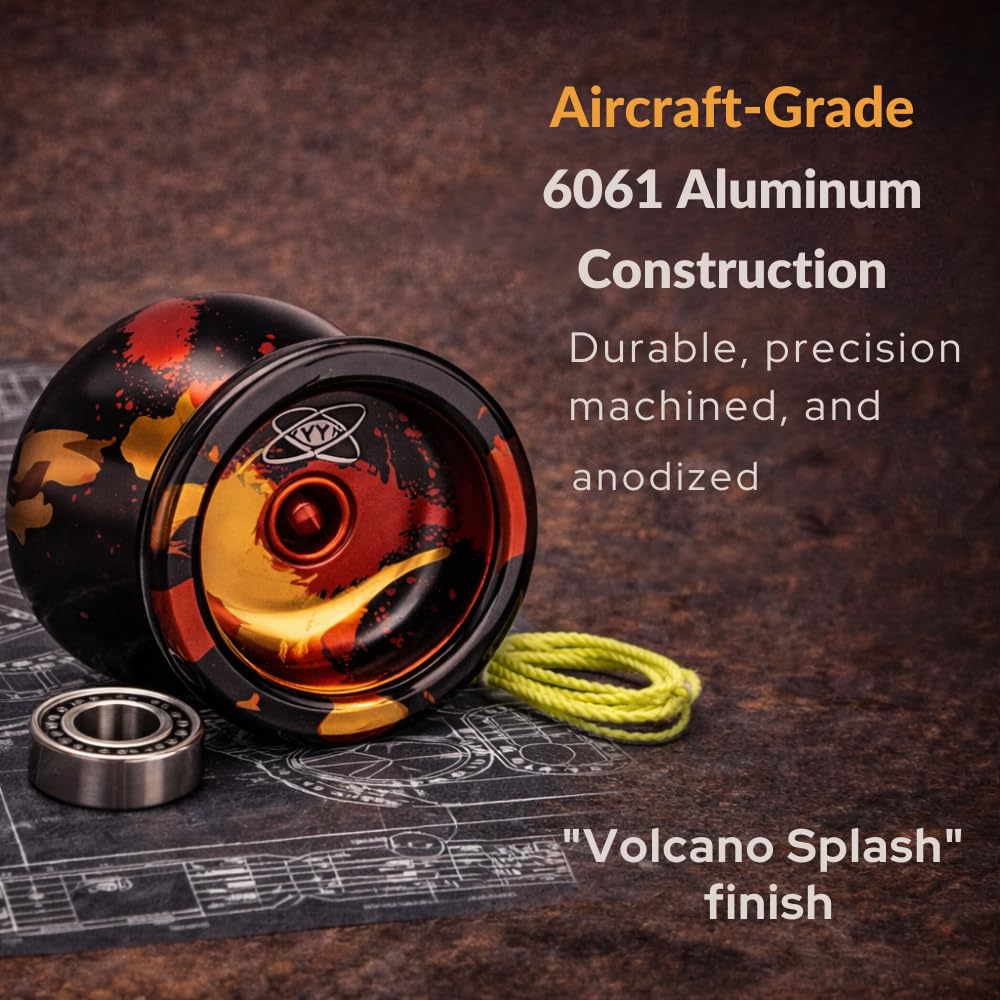 Yoyo King Watcher Metal Professional Yoyo - Aluminum Ball Bearing Yo-Yo with Responsive & Unresponsive C Bearings, Extra String - Volcano Splash