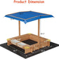 Sunvasagoo Sandbox with Lid, Kids Sandbox with 2 Plastic Boxes, Kids Outdoor Play Equipment, UV-Resistant & Adjustable Height Roof for Beach, Patio