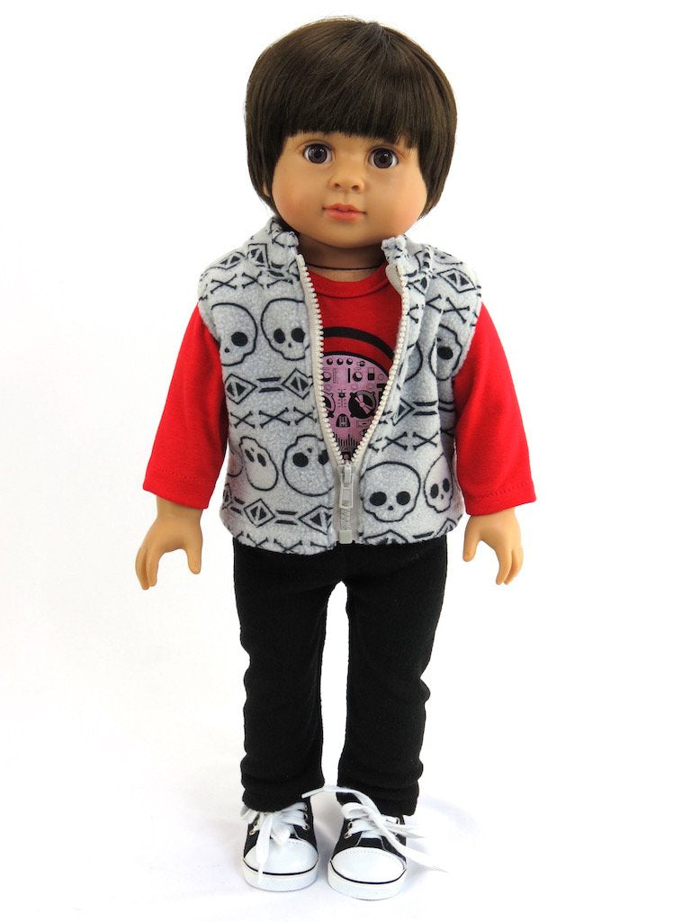 American Fashion World 18-Inch 'Mason' Vinyl Posable Boy Doll with Short Brunette Hair | 3 Piece Rockstar Outfit Included | Premium Quality & Design |