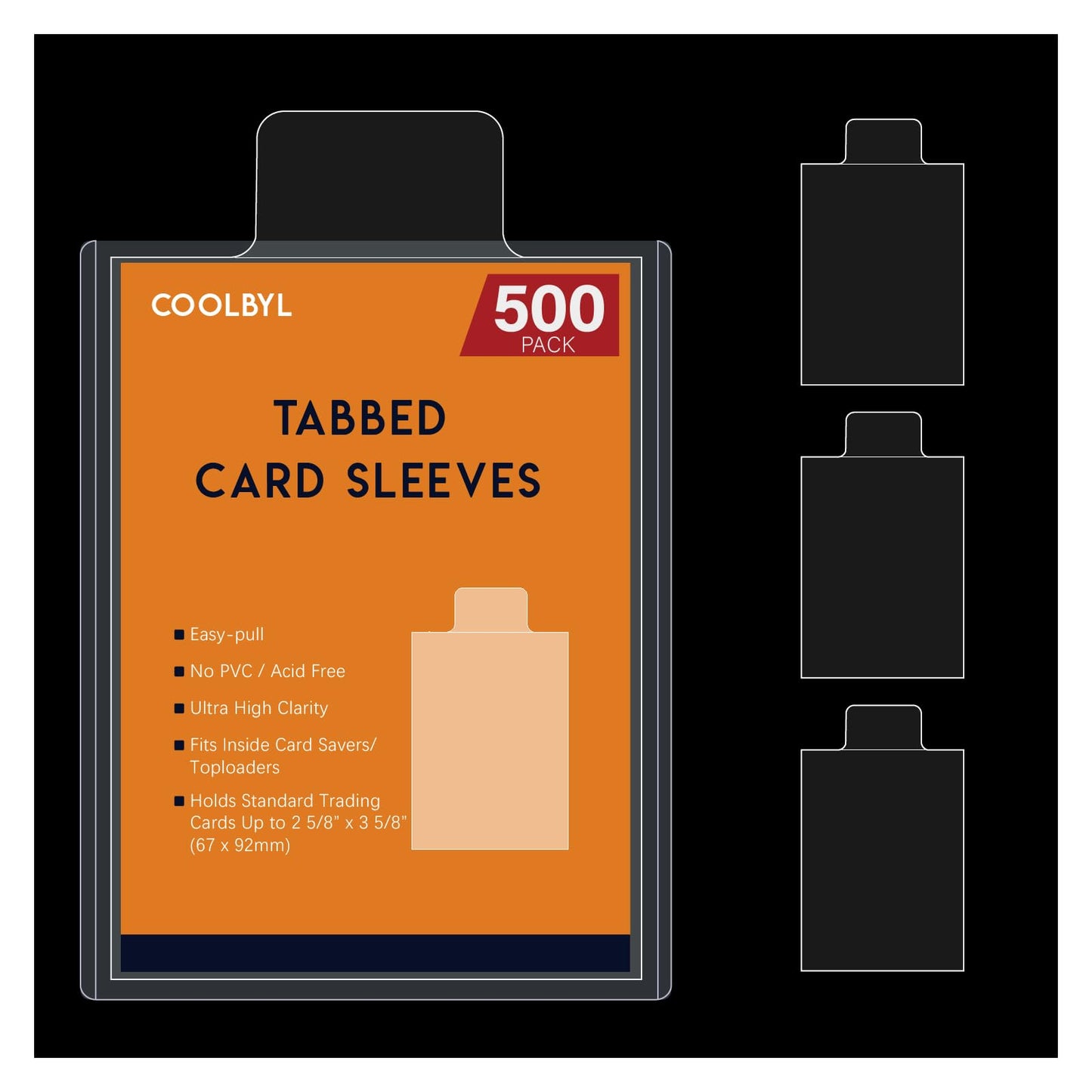 Coolbyl 500 Tabbed Card Sleeves - Easy-Pull Design for Grading Submission, Fit Card Savers & Semi-Rigid Card Holders, Clear Archival-Grade Material