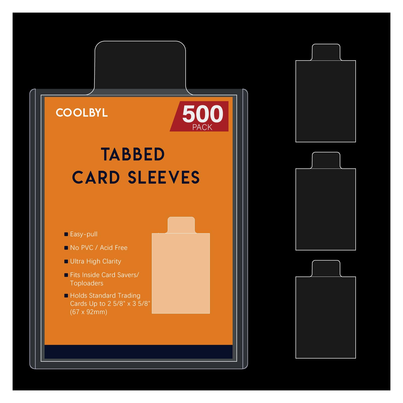 Coolbyl 500 Tabbed Card Sleeves - Easy-Pull Design for Grading Submission, Fit Card Savers & Semi-Rigid Card Holders, Clear Archival-Grade Material