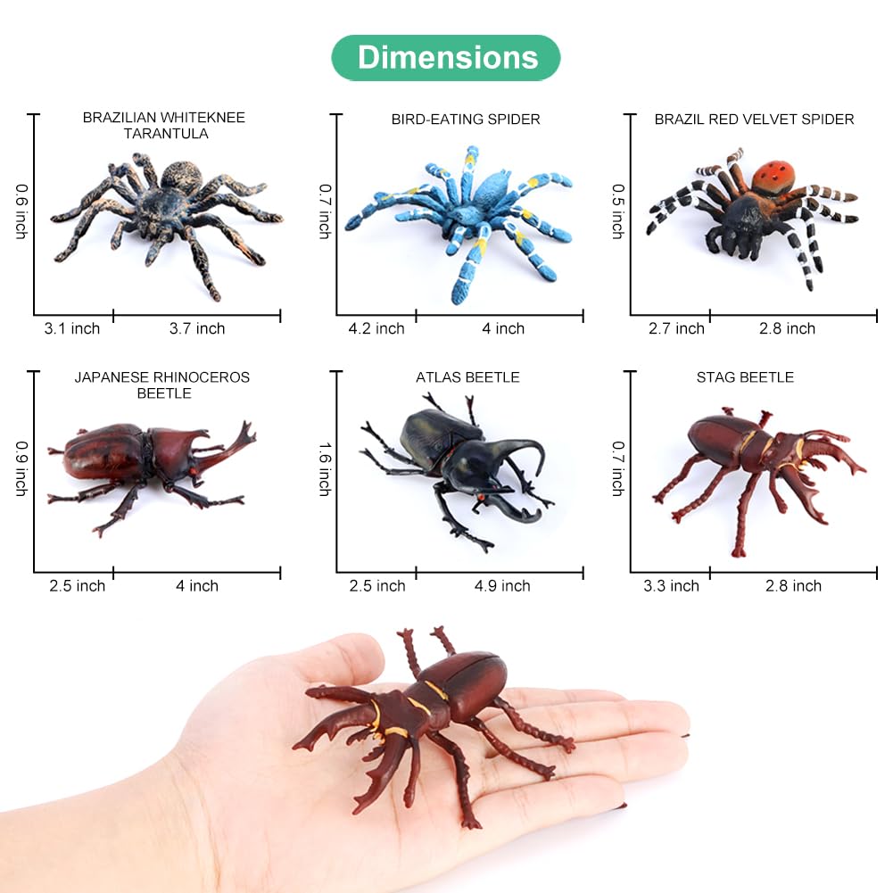 Bug Toys Figurines VOLNAU 12PCS Insect Animal Figures for Kids Toddlers Christmas Gifts Decorations Educational Bee Beetle Mantis Spider Ladybug