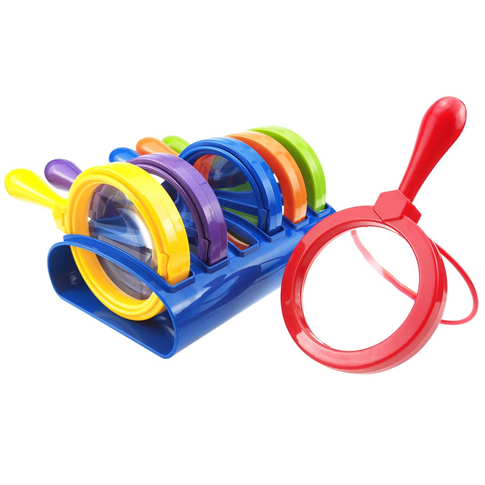 MOLIMOLLY Kids Jumbo Magnifying Glass with Stand- 6 Pieces,Ages 3+, Easy Grasp Primary Science Magnifiers with Stand,Science Classroom Accessories