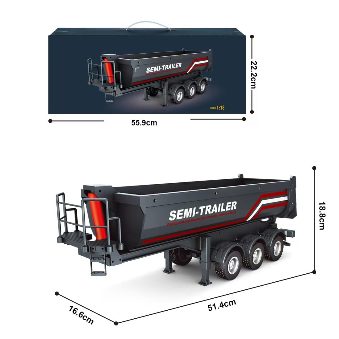 Wodoochey 1/18 Scale Semi-Trailer Flatbed, Compatible with 770S 6x4 Heavy Duty Tractor Truck with Rear Wheel Drive, Adult Collectible Model