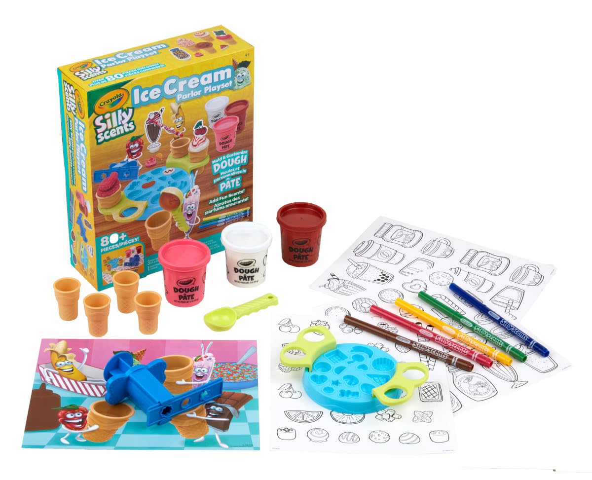 Crayola Silly Scents Ice Cream Toy, Kids Modeling Dough, Play Food Toy with Scented Markers, Gifts 4+
