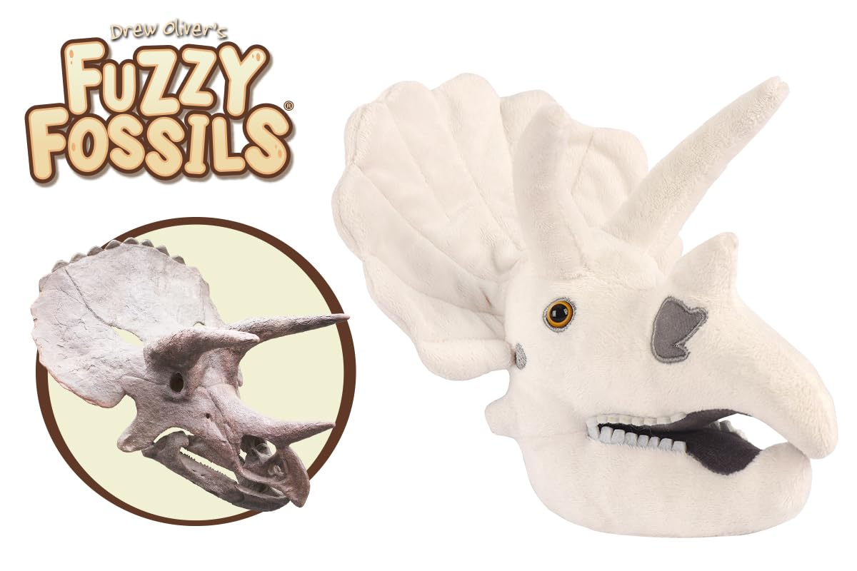 GIANT MICROBES Fuzzy Fossils Triceratops Stuffed Animal, Dinosaur Plush Toy, Triceratops Dinosaur Skull Decor, Paleontologist Gifts