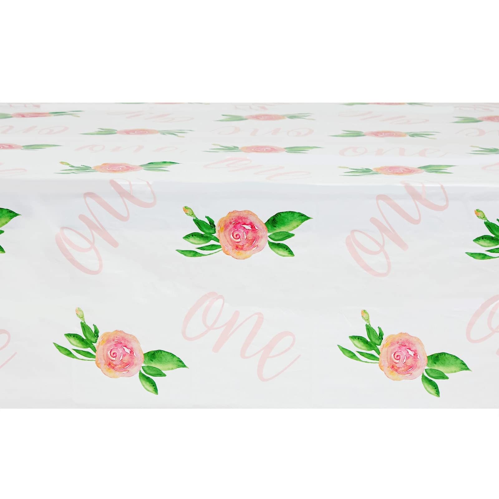 Juvale 1st Birthday Tablecloths for Girls - 54 x 108 in, 3-Pack, Pink Floral Plastic - Some Bunny is One Theme & Waterproof Disposable Cover