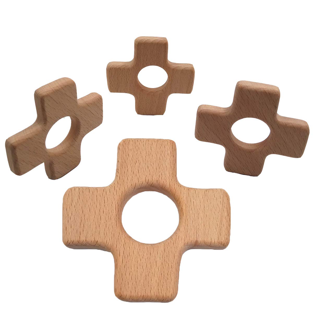 10pcs Natural Wooden Cross Montessori Toy Pendant Pure Natural Beech Wood Animal Plus Shape for Handmade Necklace/Bracelet Accessory (Cross 10pcs)