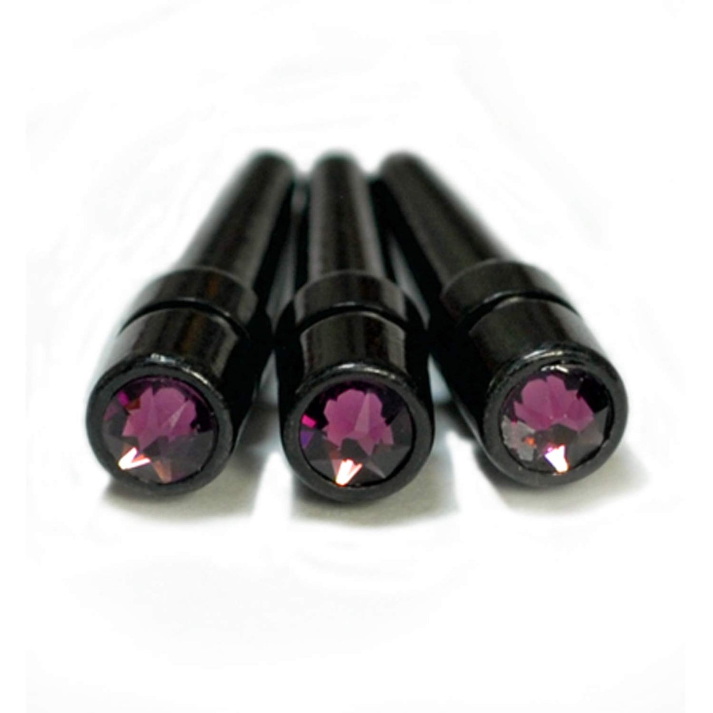 WE Games Black Metal Cribbage Pegs with Austrian Crystals - Set of 3 - Amethyst Purple