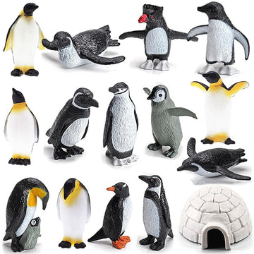 BLAPNK 15 Pcs Realistic Penguin Figurines, Miniature Antarctic Animal Penguin Figures Easter Eggs Cake Toppers Christmas Birthday Gift for Kids