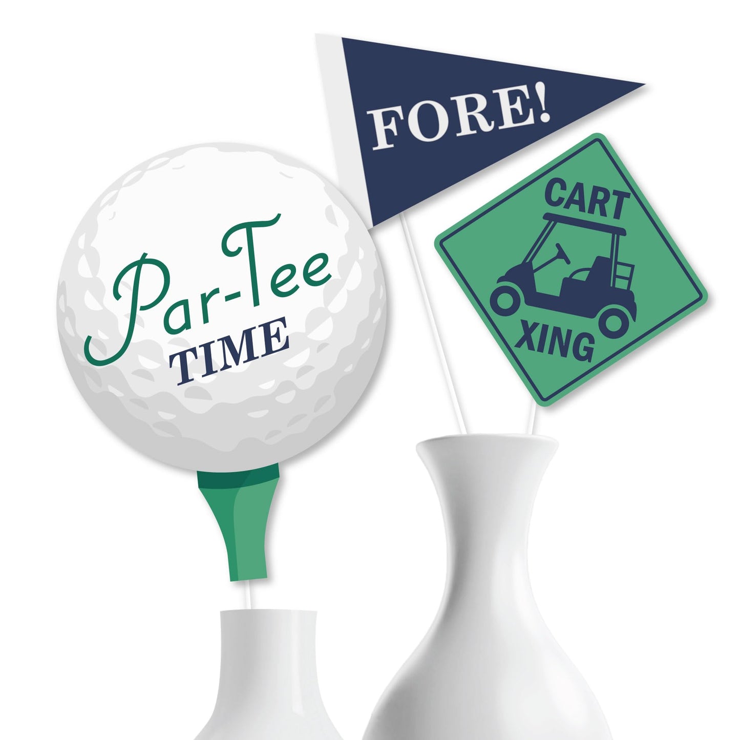 Big Dot of Happiness Par-Tee Time Premium Golf Party Decorations - 15-Piece Birthday & Retirement Centerpiece Set, Table Toppers with Golf Ball, Cart