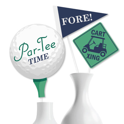 Big Dot of Happiness Par-Tee Time Premium Golf Party Decorations - 15-Piece Birthday & Retirement Centerpiece Set, Table Toppers with Golf Ball, Cart