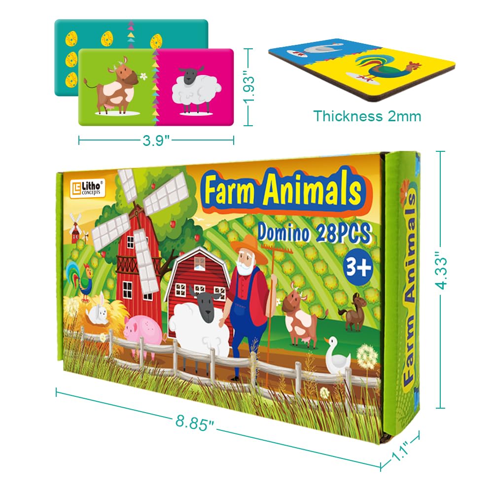 LithoConcepts Double-Side Dominoes Games,Animal Dominoes for Kids Ages 4-8,Super Fun Family Game,Make A Great Gift for Preschool,Educational Toys