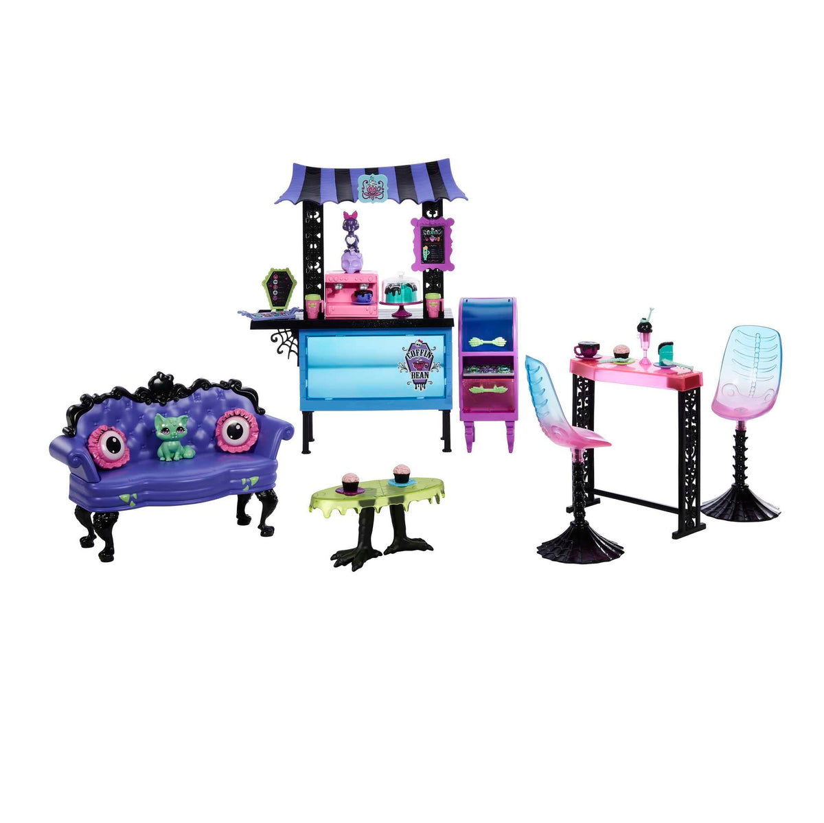 Monster High Playset, The Coffin Bean with Spooky Doll-Sized Cafe Furniture & Coffee Shop Accessories Including Drinks, Snacks & 2 Pets