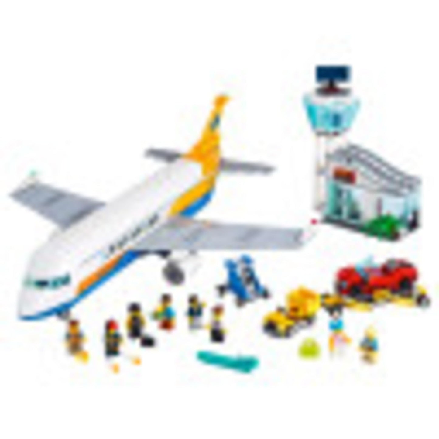 LEGO City Passenger Airplane 60262, with Radar Tower, Airport Truck with a Car Elevator, Red Convertible, 4 Passenger and 4 Airport Staff Minifigures,