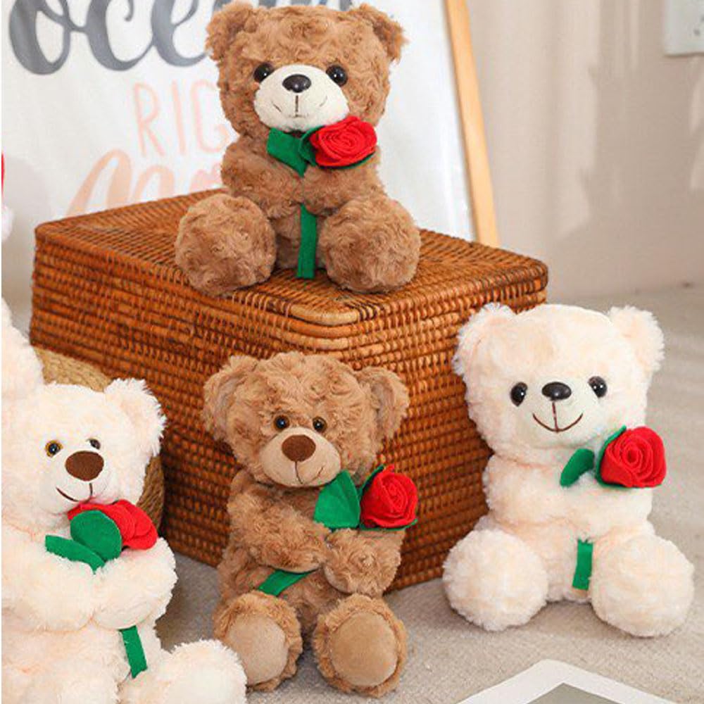 YUKOUQIAN Teddy Bear Stuffed Animal Cute Flower Plush Doll Toy 8 inch for Girls Boys Christmas (Bear Flower White)