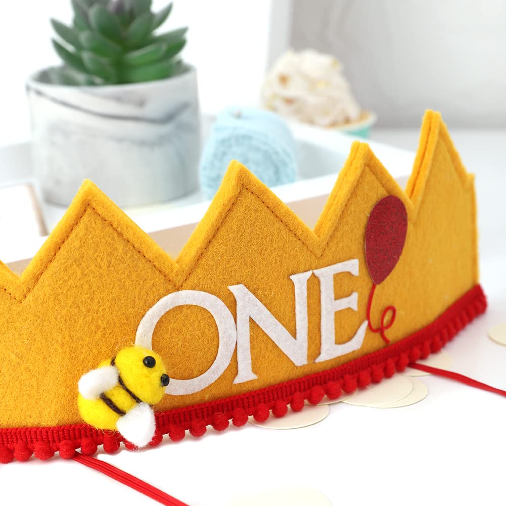 LINLULU Bee Birthday Crown for 1st Brithday - Happy Bee Day Birthday Decorations, First Birthday Crown, 1st Birthday Hat, First Birthday Decorations