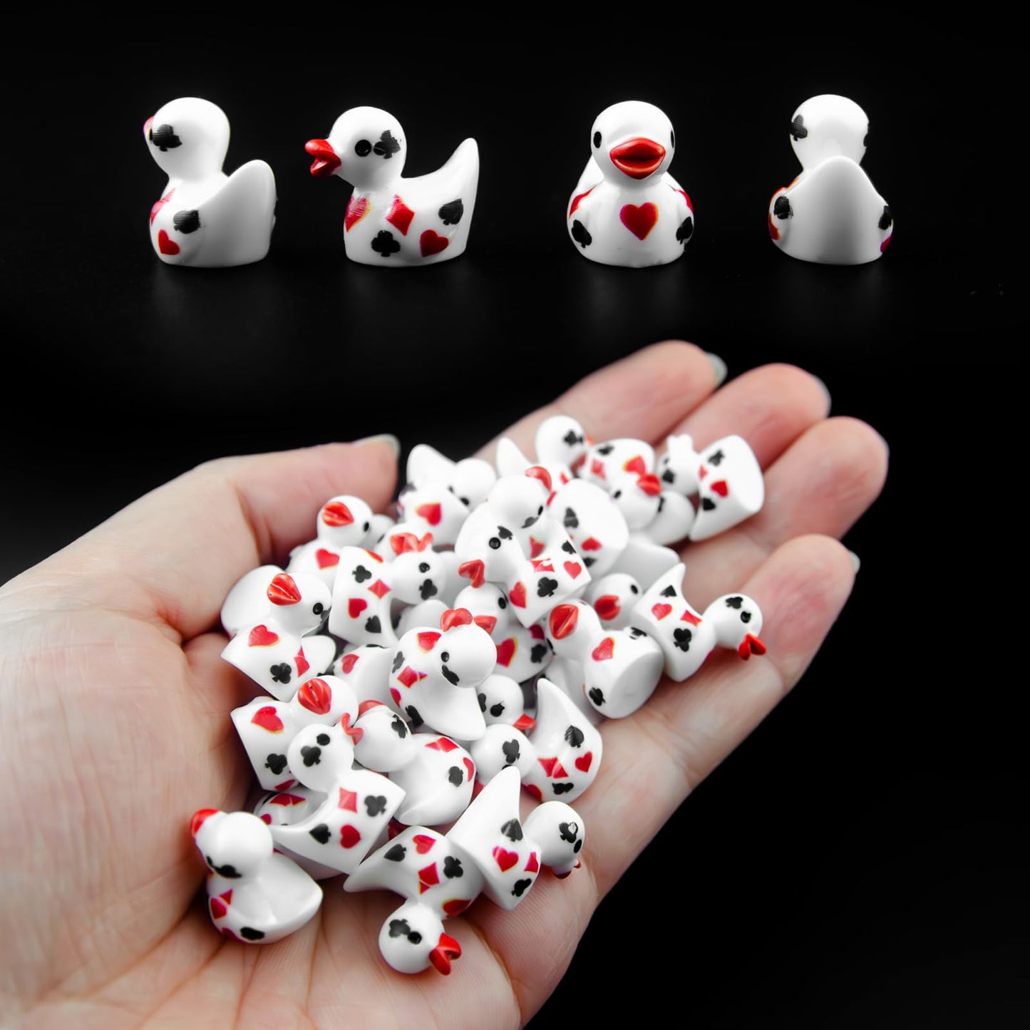 NORXUAZE 40Pcs Casino Mini Resin Duck Figurines - Tiny Playing Card Ducks Small Resin Animals for Terrarium Decor, Fairy Garden, Aquarium, Cake