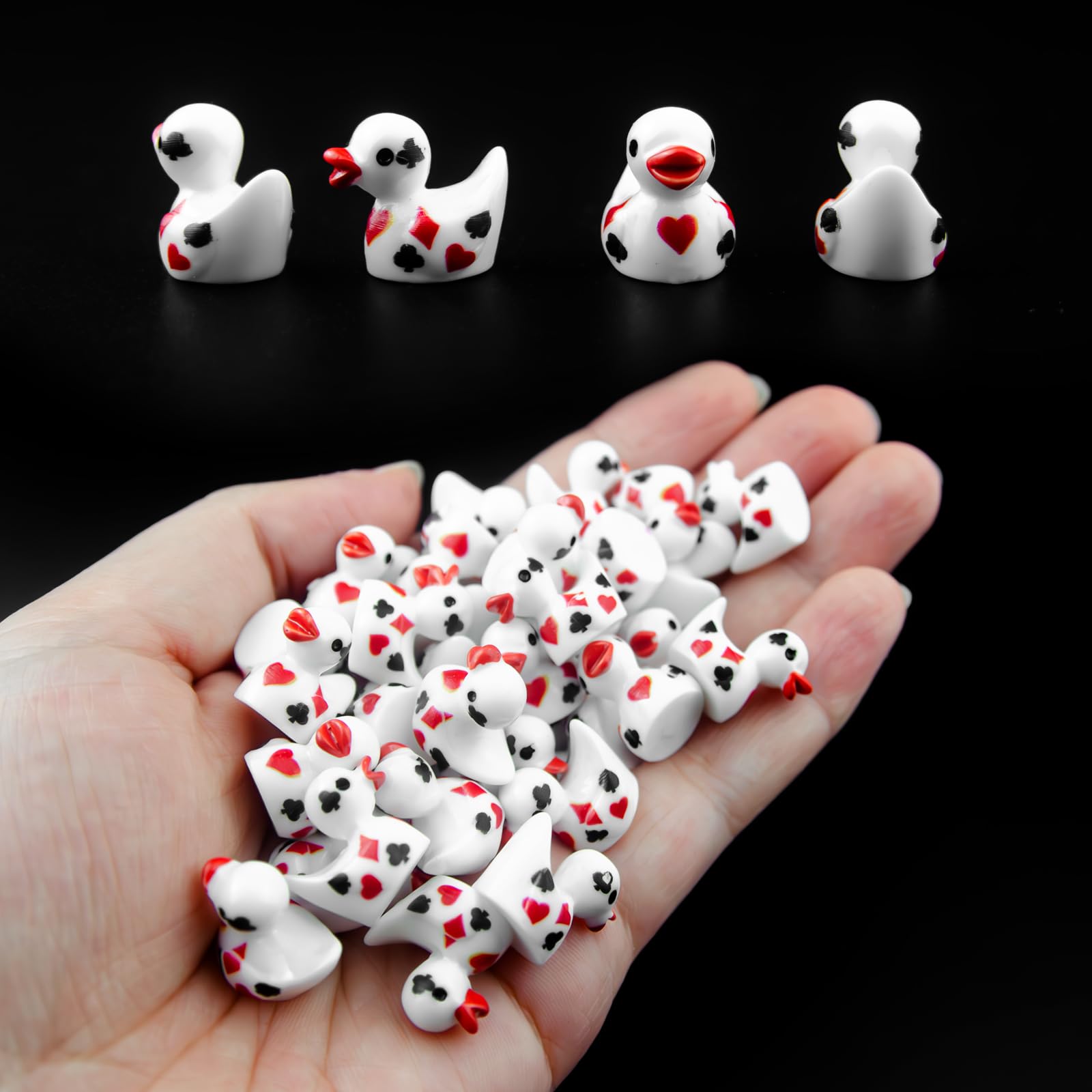 NORXUAZE 40Pcs Casino Mini Resin Duck Figurines - Tiny Playing Card Ducks Small Resin Animals for Terrarium Decor, Fairy Garden, Aquarium, Cake