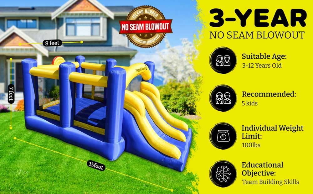 Island Hopper Racing Slide and Slam Inflatable Bounce House - Dual Slides, Climbing Wall & Basketball Hoop for Fun - Jumper with Durable PVC Build