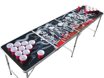 Bones Portable Pong Table with Cup Holes for Football Tailgating, Camping, Halloween Decoration Games.