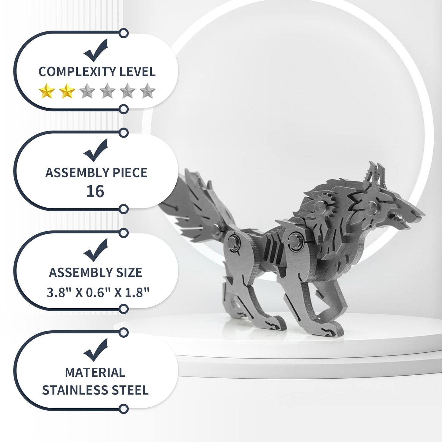 Microworld 3D Metal Puzzle, Mechanical Wolf 3D Metal Model Kits, Steel Warcraft Collection DIY Animal Brain Teasers Simple 3D Puzzles Home Decor Art