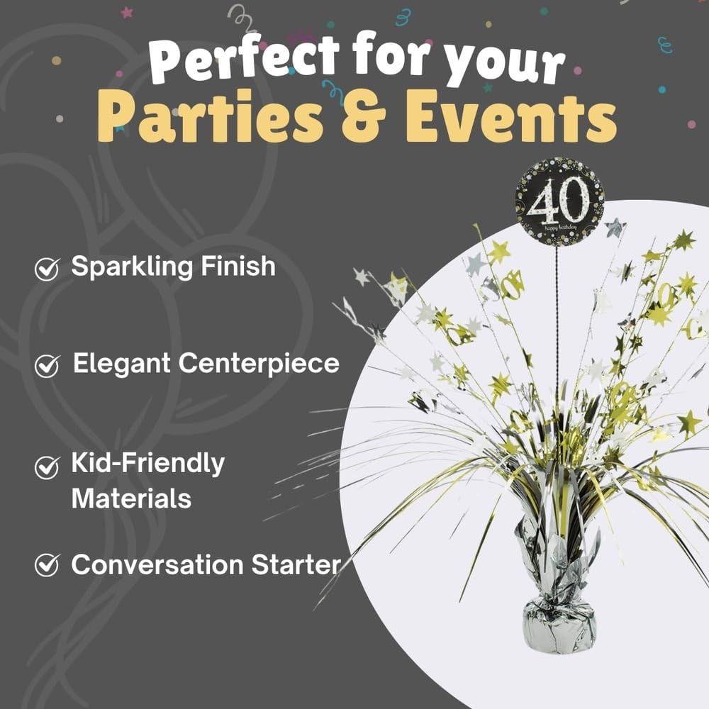 Sparkling Celebration Gold & Silver Foil 40th Birthday Centerpiece - 18" (1 Pc) - Elegant Party Decor for a Memorable Milestone Event