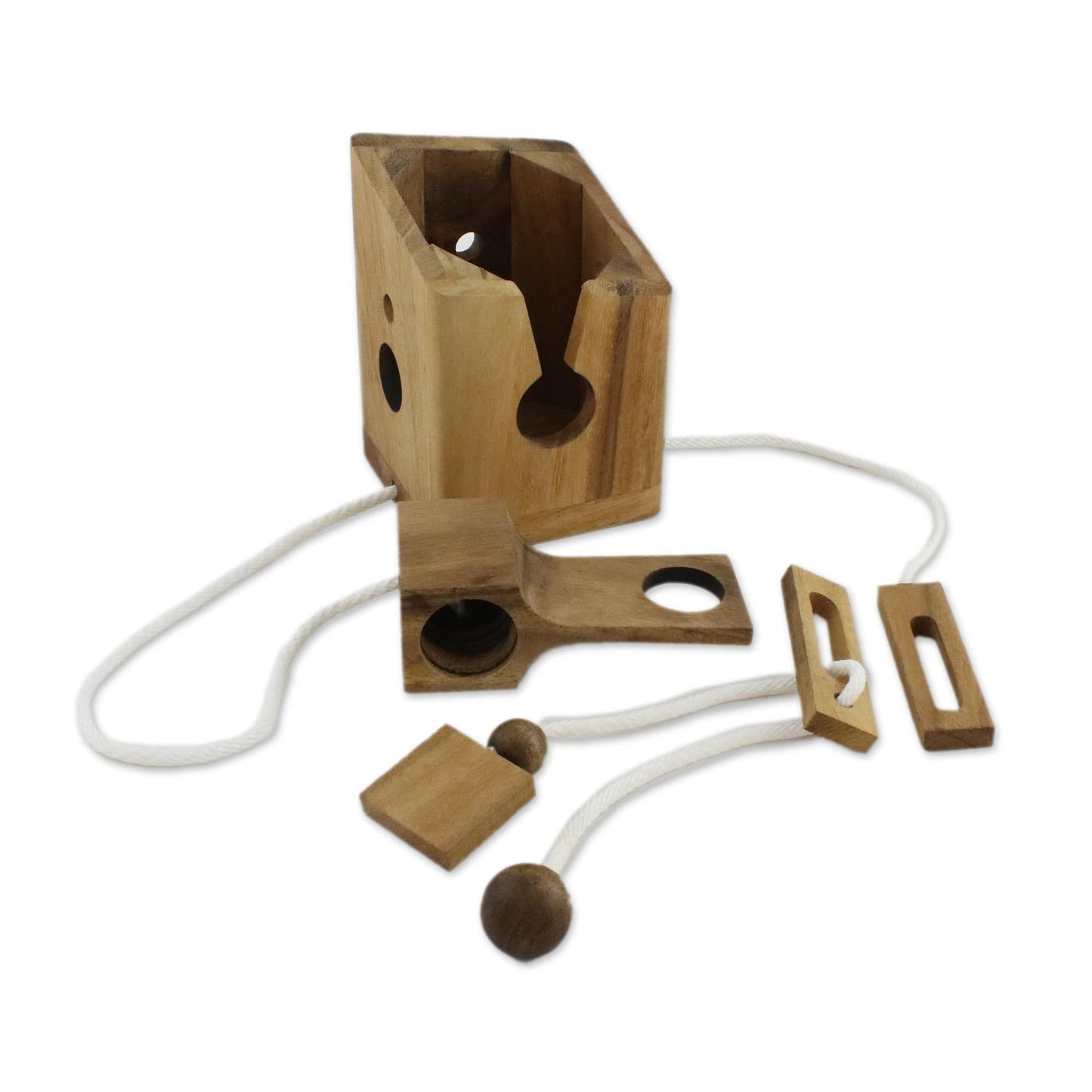 NOVICA Handmade Holder and Puzzle, Brown, Open The Bottle' Wood
