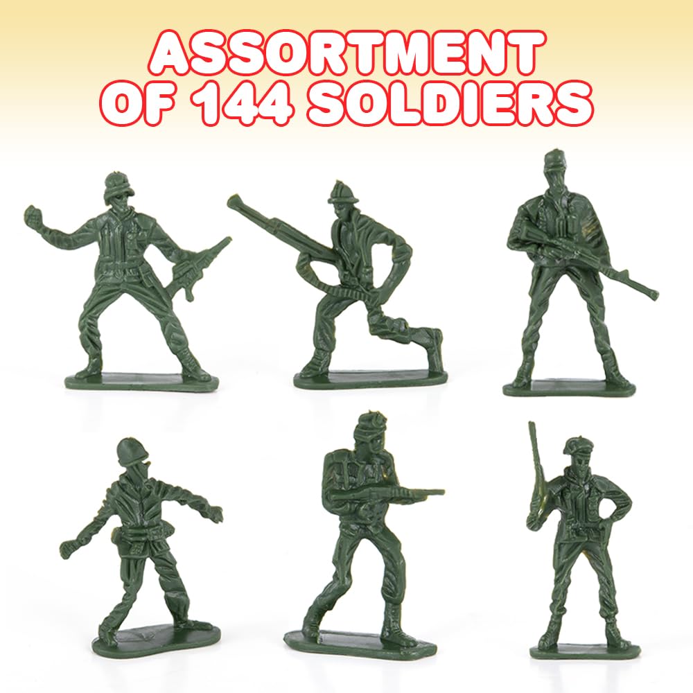 ArtCreativity Little Green Army Men Toy Soldiers, Bulk Pack of 144 Military Toys Figurines, Plastic Army Guys Playset, Action Figures in Assorted