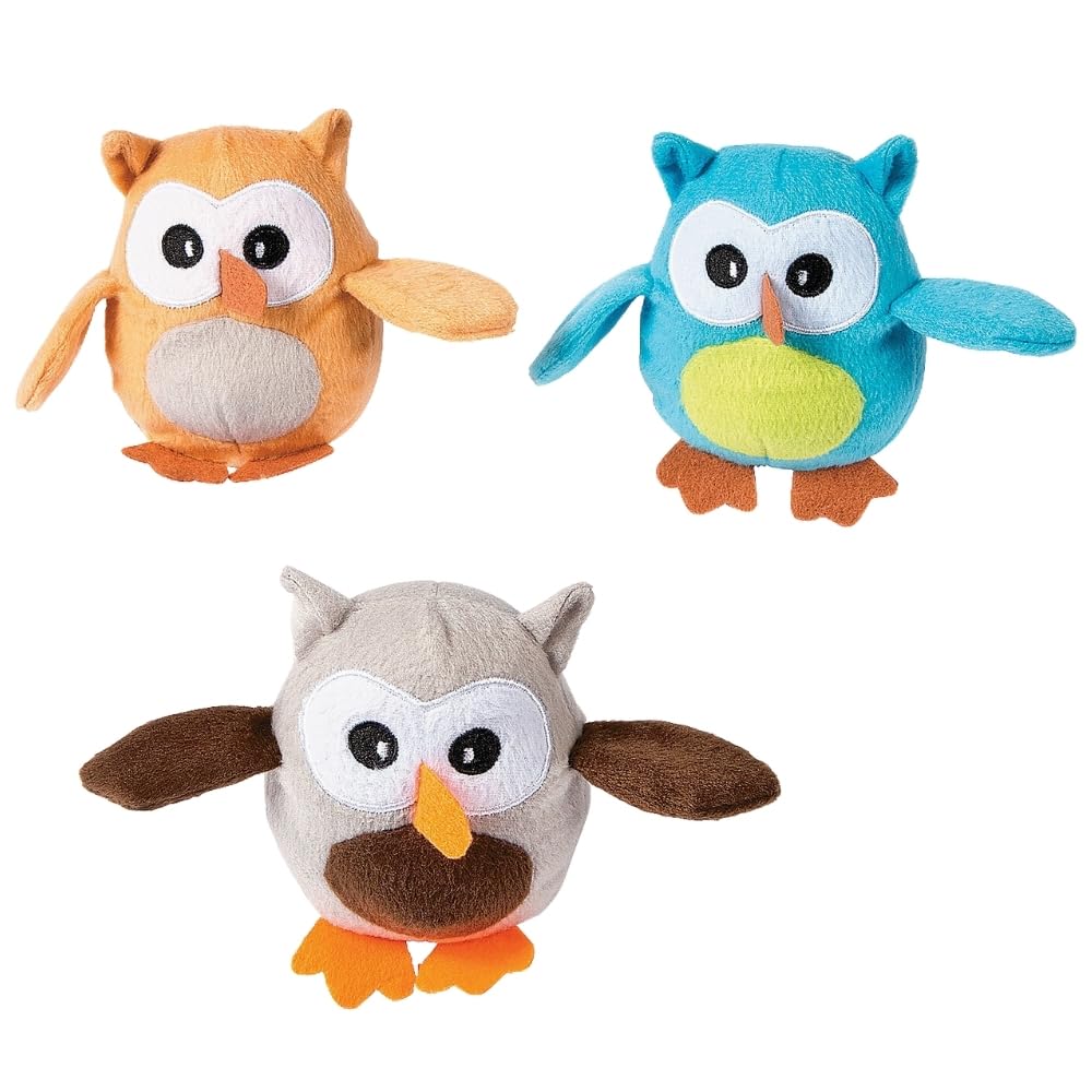 Fun Express 4” Mini Plump Plush Owls - Bright Colors - Adorable Stuffed Animal Toys for Kids, Party Favors, and Collectibles - 12 Pieces