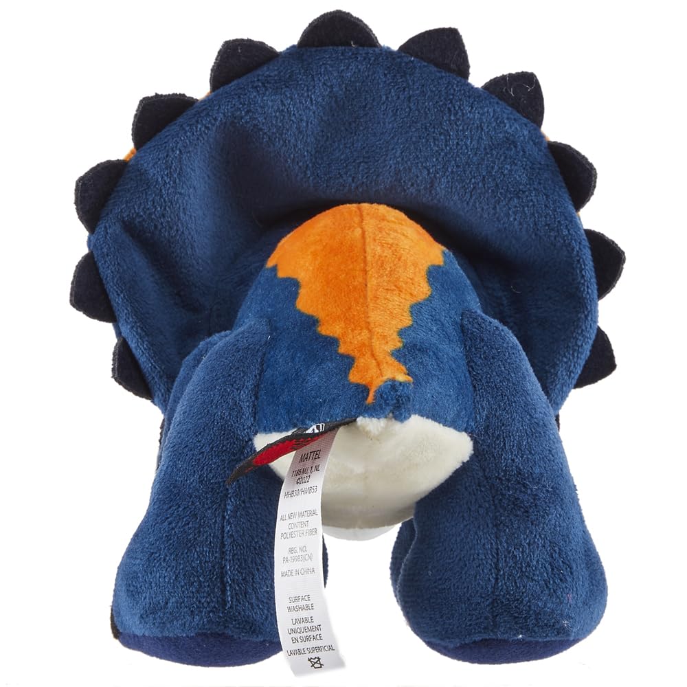 Plush Nasutoceratops Dinosaur Inspired by Jurassic World Dominion ~ Makes Dinosaur Roaring Sound ~ Blue and Orange ~ Approximately 9" Long ~