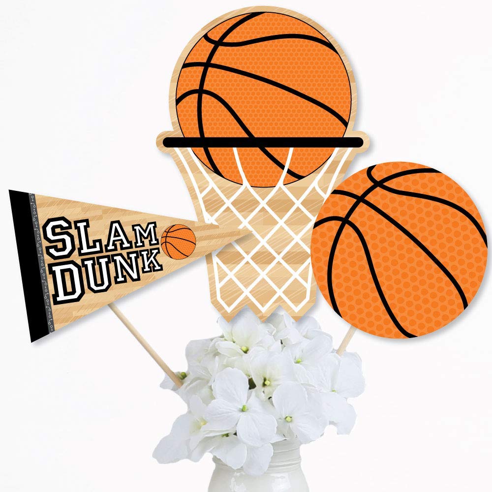 Big Dot of Happiness Nothin' but Net - Basketball - Baby Shower or Birthday Party Centerpiece Sticks - Table Toppers - Set of 15