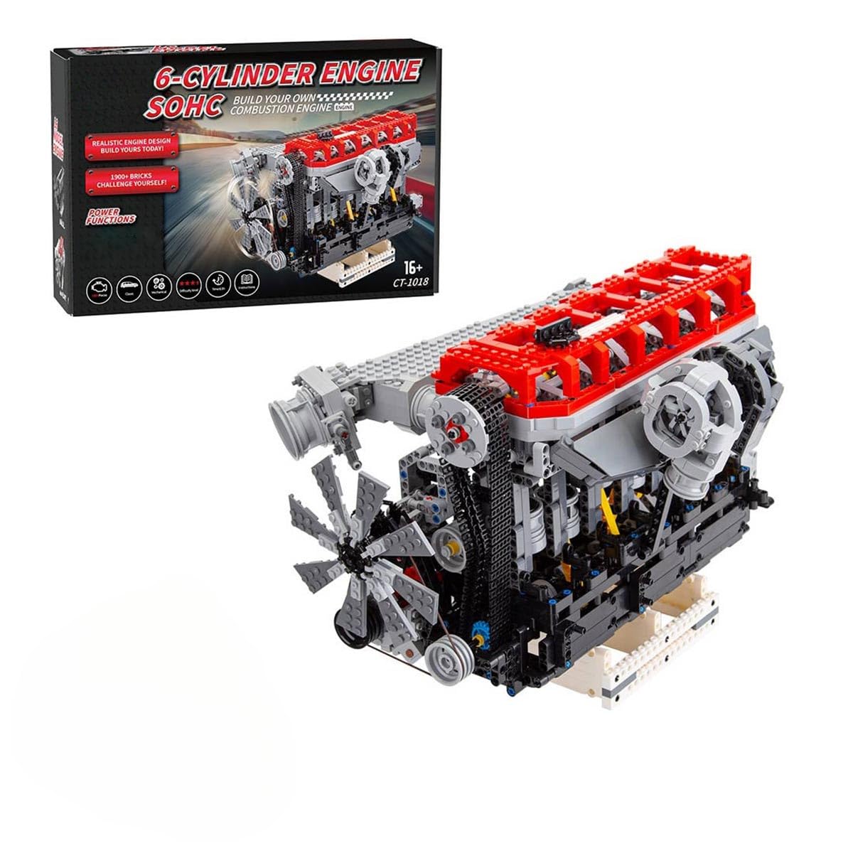 WOWOBONTOY Engine Building Blocks Kit that Works, SOHC 3.0L Turbocharged Inline Six-Cylinder Four-Stroke MOC Power Functions Engine Model, Build Your