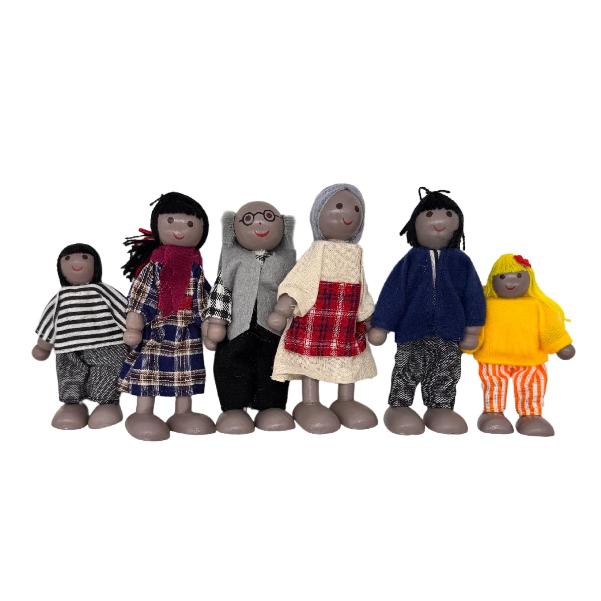 ERANCE 7 Pcs African American Wooden Dollhouse Family Set Dollhouse Dolls Family Role Play Pretend Play Figures