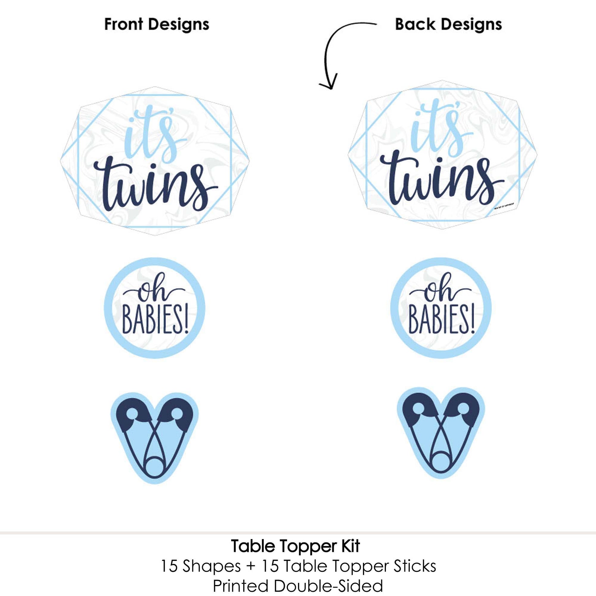 Big Dot of Happiness It's Twin Boys - Blue Baby Shower Centerpiece Sticks - Table Toppers - Set of 15