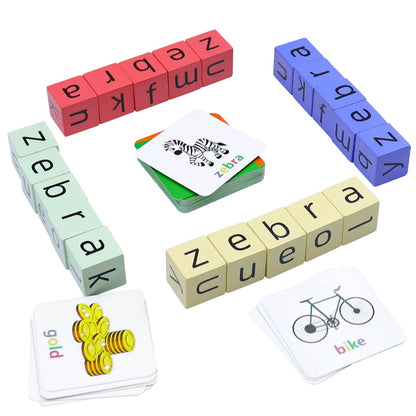 Humerry Spelling Games for Kids Ages 3-6, CVC Word Matching Letter Game, Phonics Learning Toy with 54 Flash Cards for Preschool Boys Girls