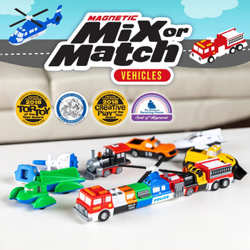 POPULAR PLAYTHINGS Magnetic Vehicles for Toddlers 1-3, Mix or Match Car Toys, 21 Piece Gift for Kids - Vehicles Orange