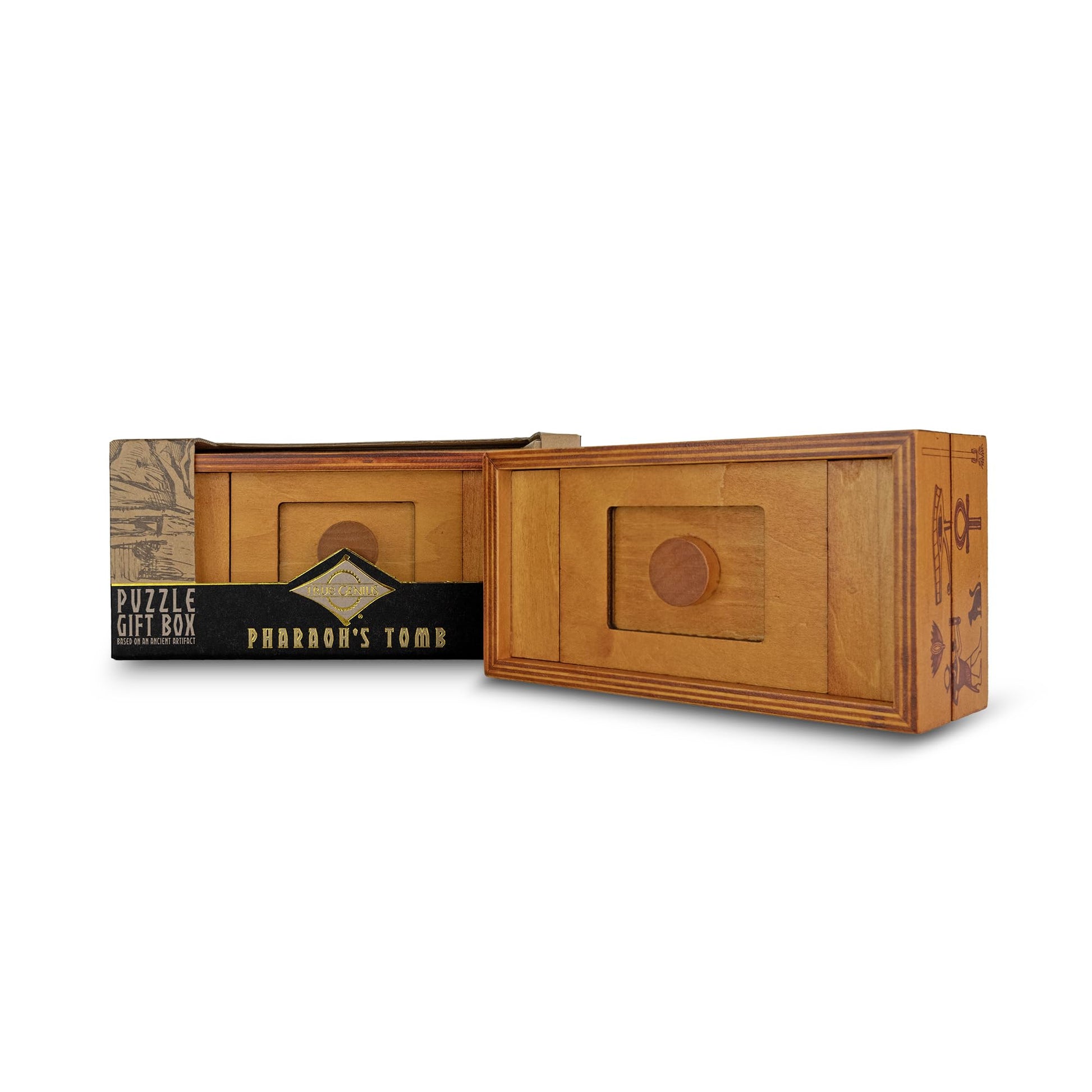 Project Genius True Genius - Pharoah's Tomb Puzzle Box- Gift Box Puzzle, Brain Teaser Box That Holds Gift Cards, Money, Artfully Crafted Wooden